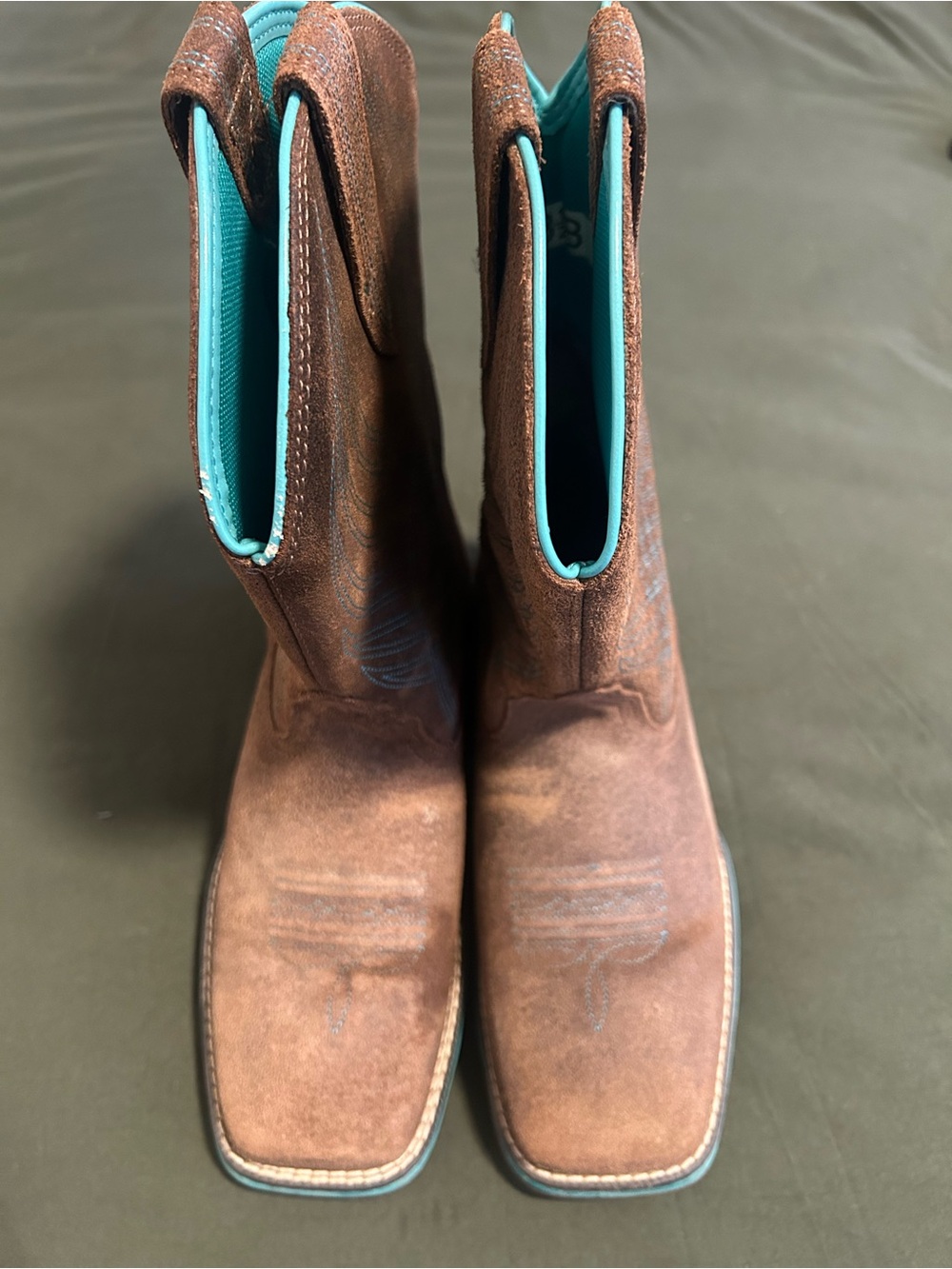 Ariat Brown Suede Ankle Boots with Teal Lining